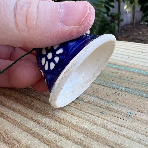Polish Pottery Mini Bell Ornament Blue & White Floral Ceramic Handcrafted Decor - Picture 8 of 8